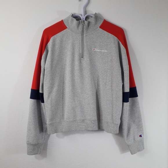 Champion Quarter Zip color block gray sweatshirt - Picture 7 of 16